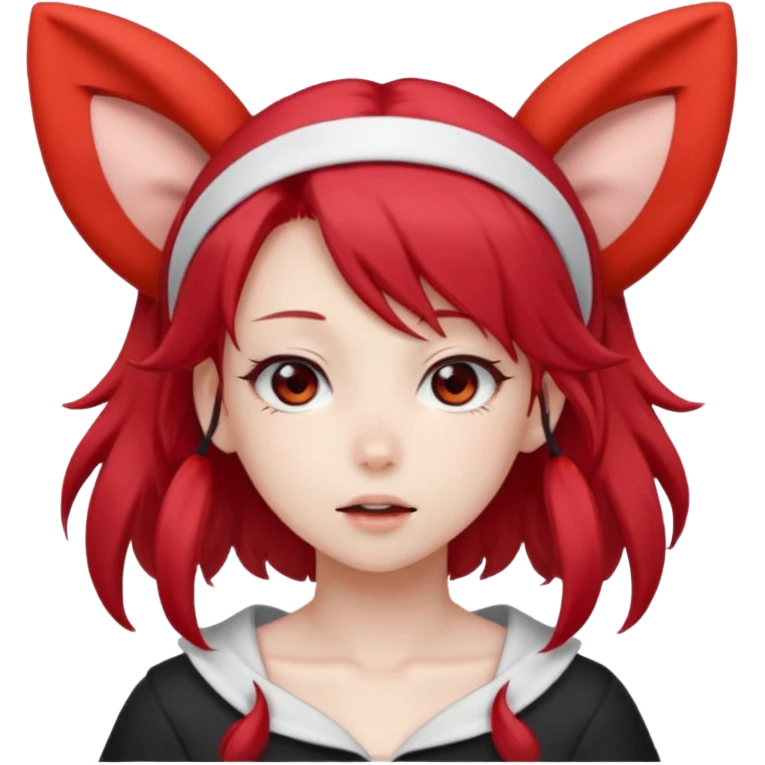 cute anime girl with ears, red blowing hair emoji