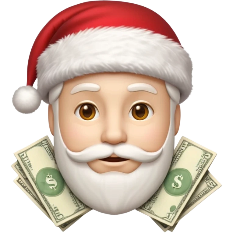 A confident rich emoji face wearing a Santa hat, money stacks, casino vibe, New Year theme, premium 3D emoji style, sharp details, no text, isolated on transparent background emoji