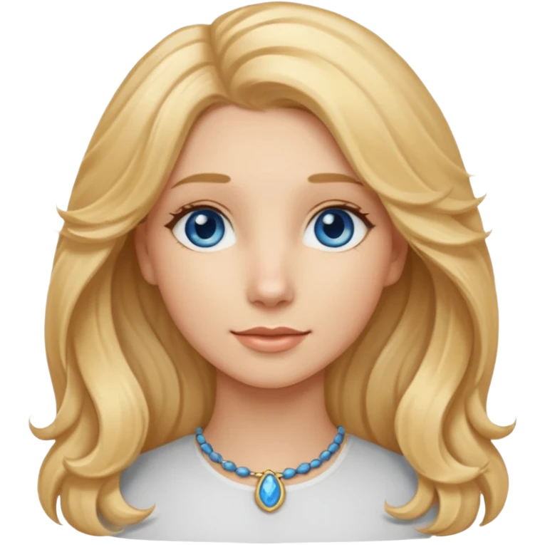 Long, straight, blonde hair, blue eyed woman.   Wavy, blonde goldendoodle emoji