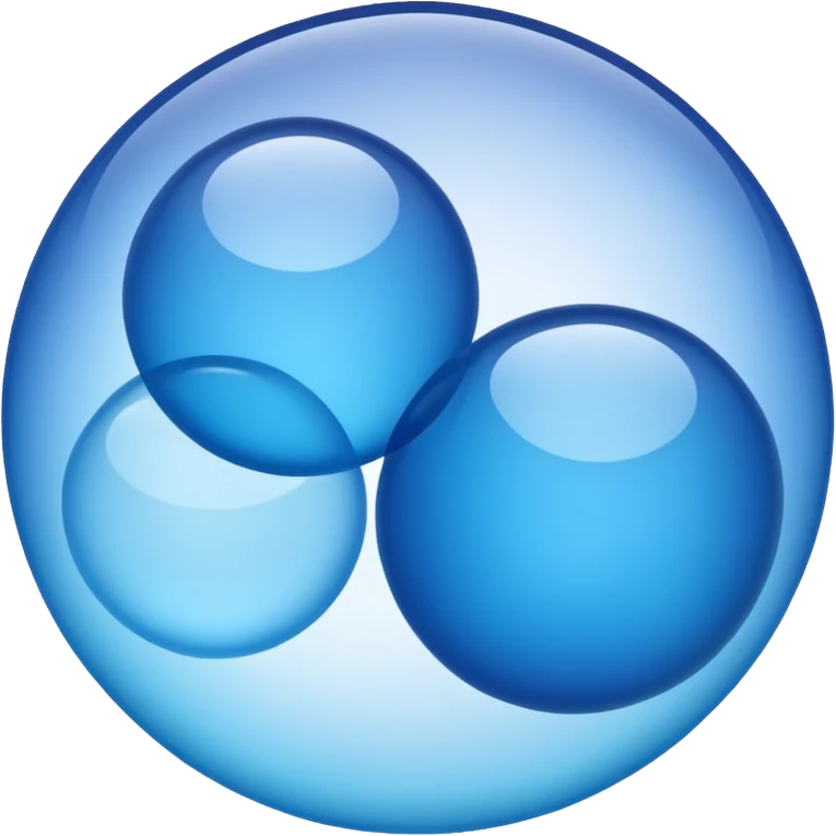 Two round cells in light blue and blue
Soft gradient
Slightly translucent texture
Minimal scientific illustration
White background
Clean and calm mood emoji