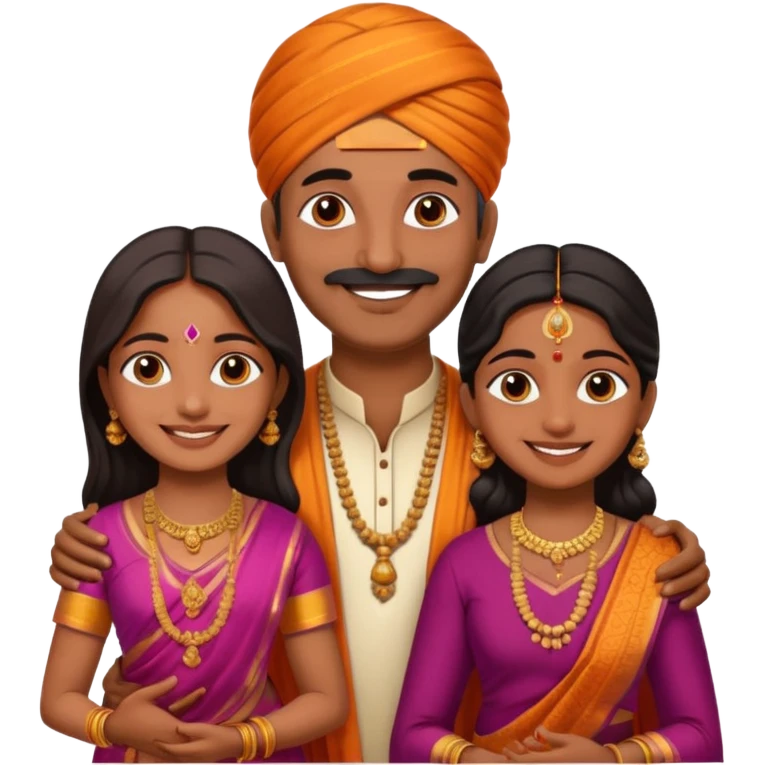 South indian hindu family with a 70 years old father and mother and one 40 years old daughter. They wear a traditional dress. They are smiling. emoji
