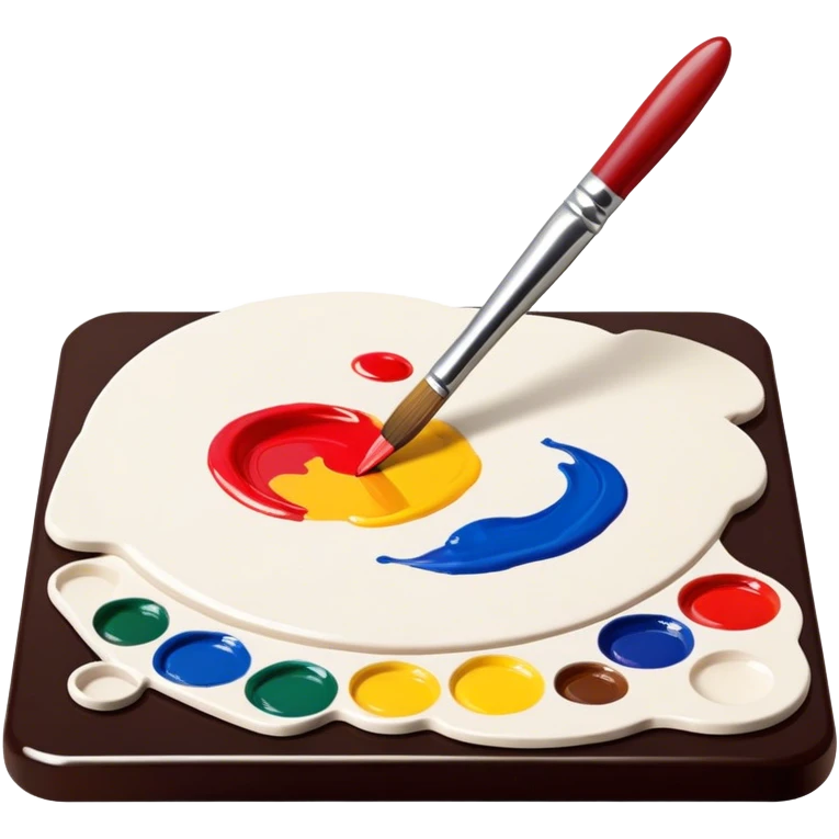 Lacquer miniature making icon, small painted scene in progress on lacquered surface, fine brush strokes, vibrant colors, paintbrush and palette, intricate details, minimalistic style, clean lines, transparent background. emoji