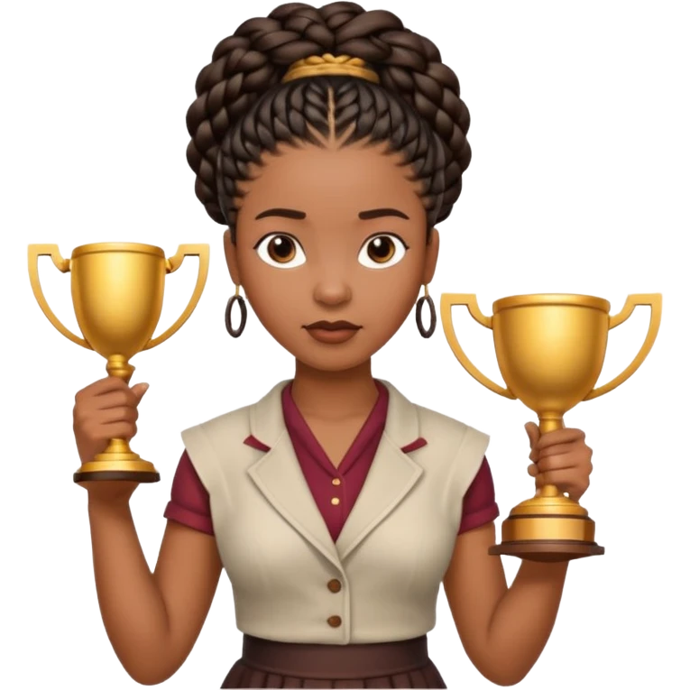 generate an emoji for this phrase, Start strong to earn trust and be noticed. End strong to be remembered. make it a black woman in braids updo looking determined with a script in hand and a trophy emoji