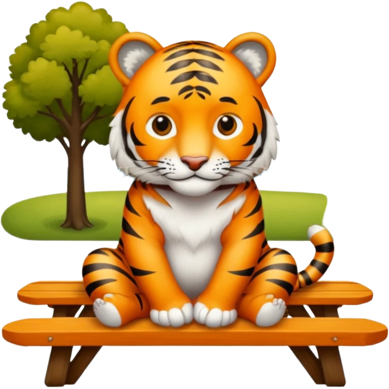 Tiger wearing engagement ring sitting on picnic table emoji