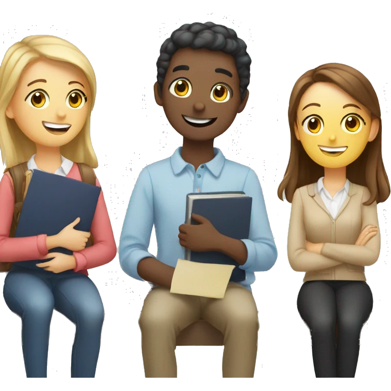 3 European students chatting at lesson emoji