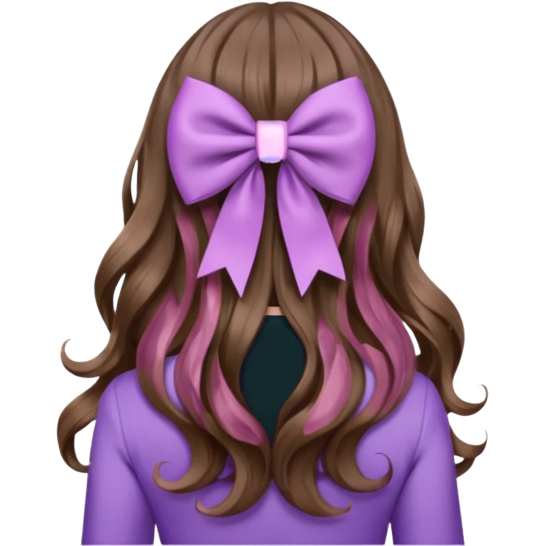 brown wavy long hair from behind with a medium lilac bow emoji