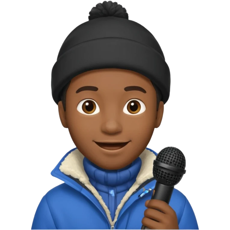 black man with winter clothes holding microphone emoji