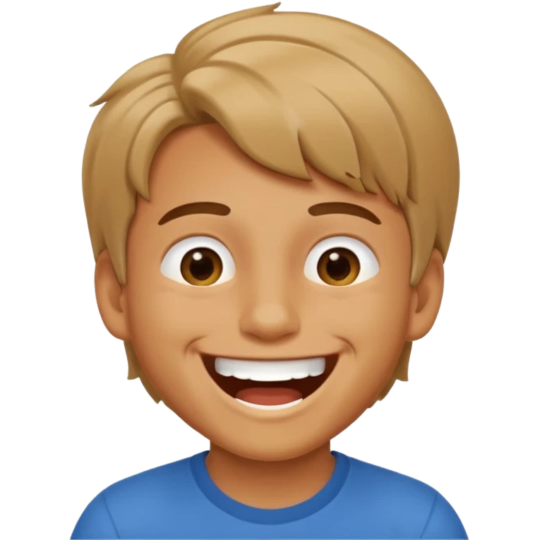 فتى لون بشرته حنطيه وشعره متوسط وليس لديه شعر في وجهه وهو يضحك emoji