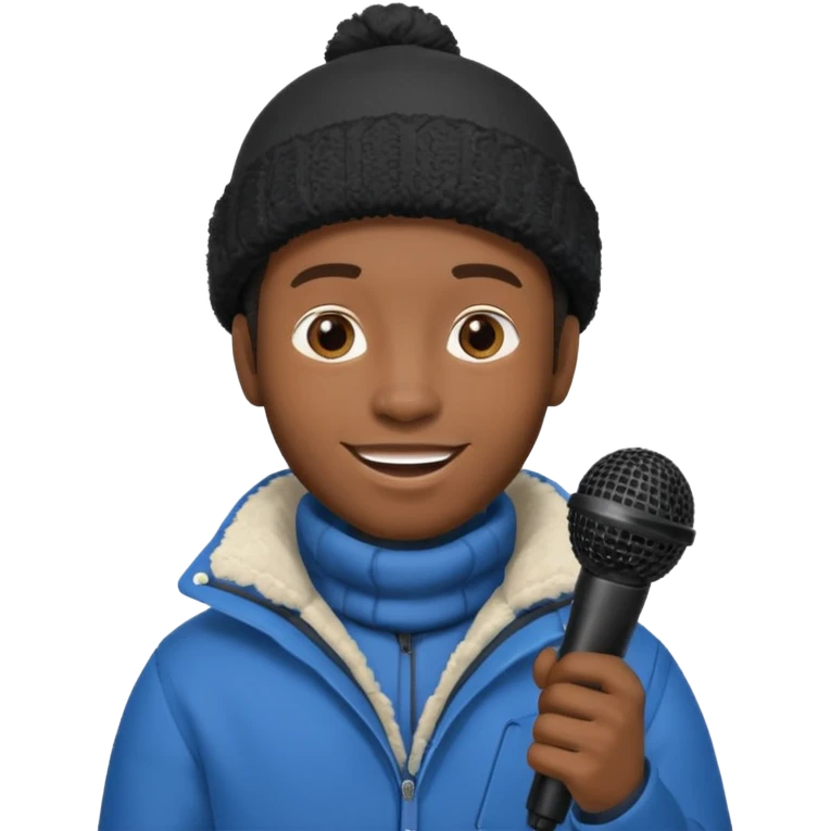 black man with winter clothes holding microphone emoji