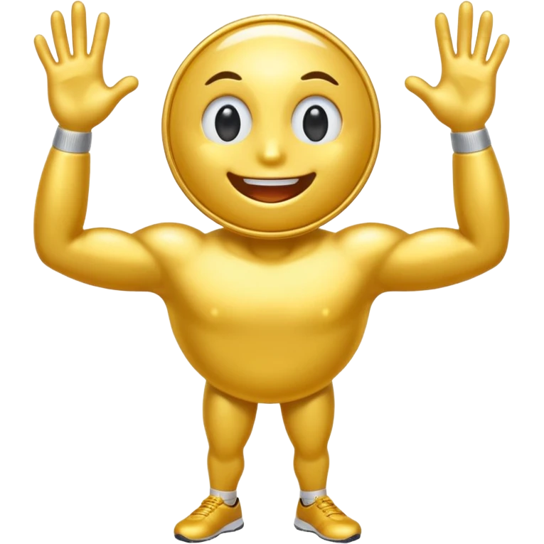 athletic coin with eyes, mouth, arms and legs emoji