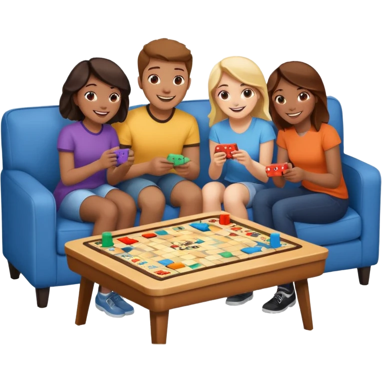 group of friends on couch playing a game emoji