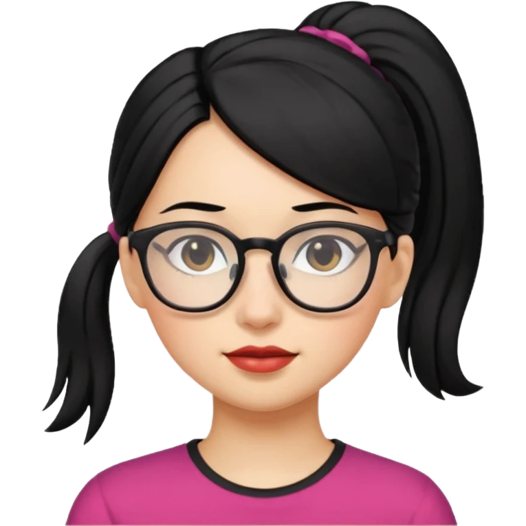 안경 쓰고있는 검은색 머리 한쪽만 포니테일하고 잇는 여자애를 그려줘 emoji