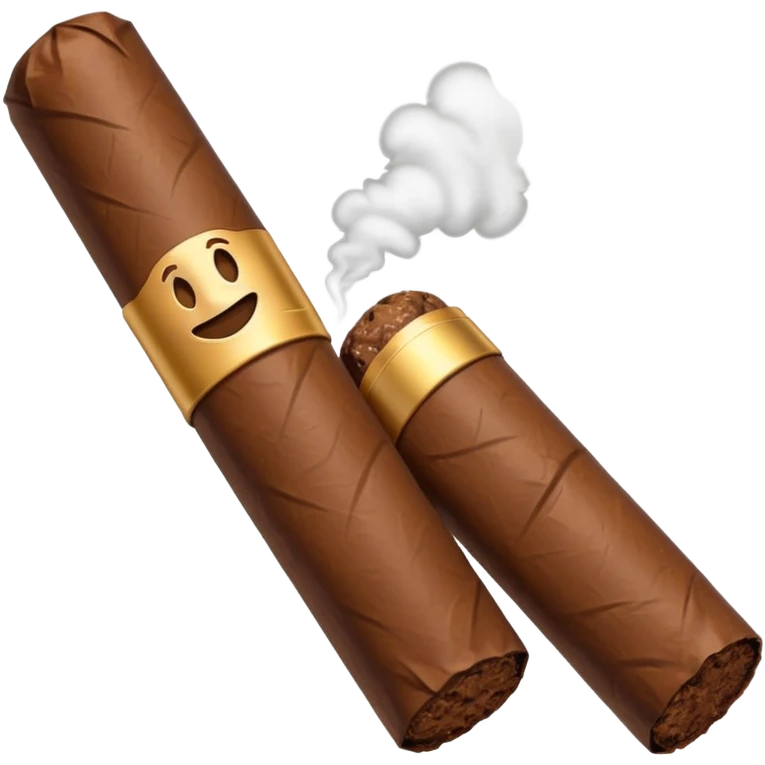 Emoji-style cigar icon, dark brown wrapper, subtle smoke, minimalistic, clean silhouette, metal details, no gold emoji
