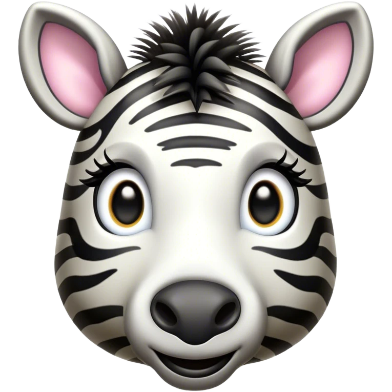 Cinematic Cute Zebra Portrait Emoji, Head tilted playfully and inquisitively, featuring a glossy, intricately striped Fur of black and white with round, sparkling eyes filled with curious wonder, Simplified yet irresistibly adorable features, highly detailed, glowing with a warm, friendly glow, high shine, affectionate and spirited, stylized with a touch of savannah whimsy, bright and endearing, soft glowing outline, capturing the essence of a mischievous yet loving zebra, so playful it feels like it could prance out of the screen and into your arms! emoji