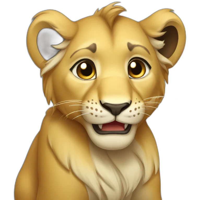 The lion cub is sitting there crying emoji