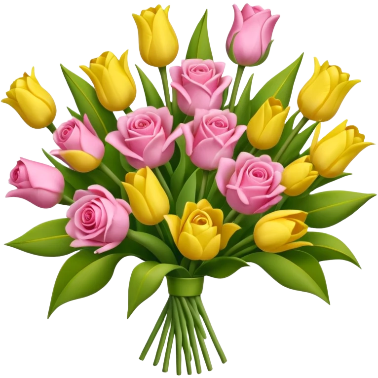 A mixed bouquet of pink roses and yellow tulips emoji