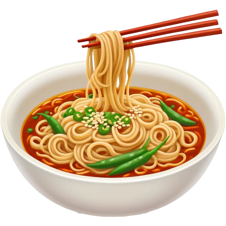 Wuhan hot dry noodles with sesame paste, simplified emoji style with bold outlines and bright colors, cartoon style Chinese noodle bowl emoji