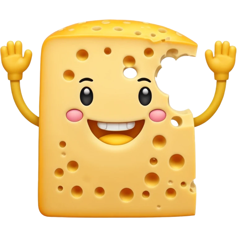 A cheese with arms and legs and gritted teethwith the arms being half circles emoji