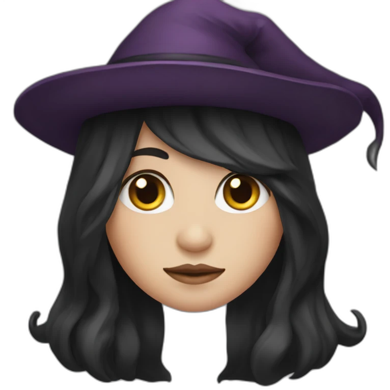 cute witch with long dark brow hair and hat emoji