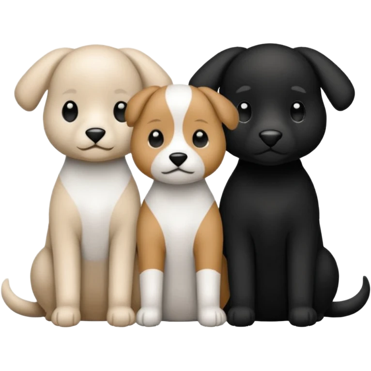 3 cagnolini seduti  in bianco e nero con vestitini in maglia emoji