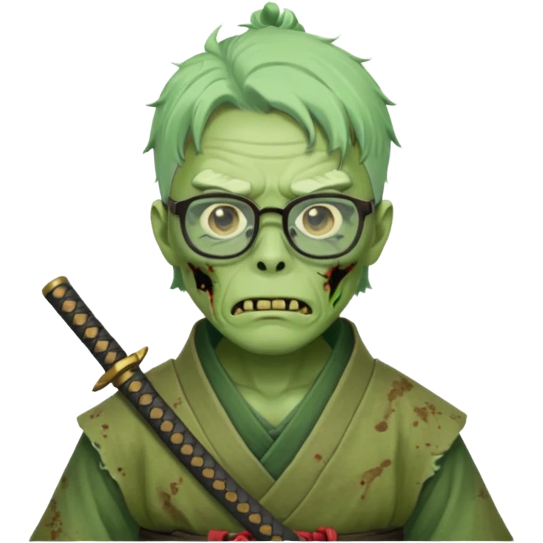 green zombie  samurai with glasses emoji