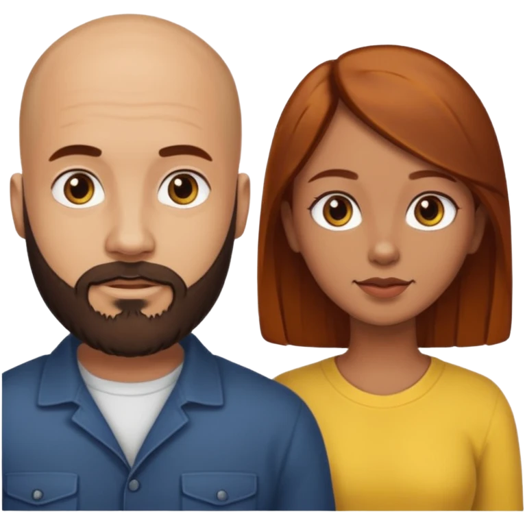 Couple. A bald man with dark brown beard and a girl with light skin. She has dark yellow brown auburn hair. Different skincolor. emoji