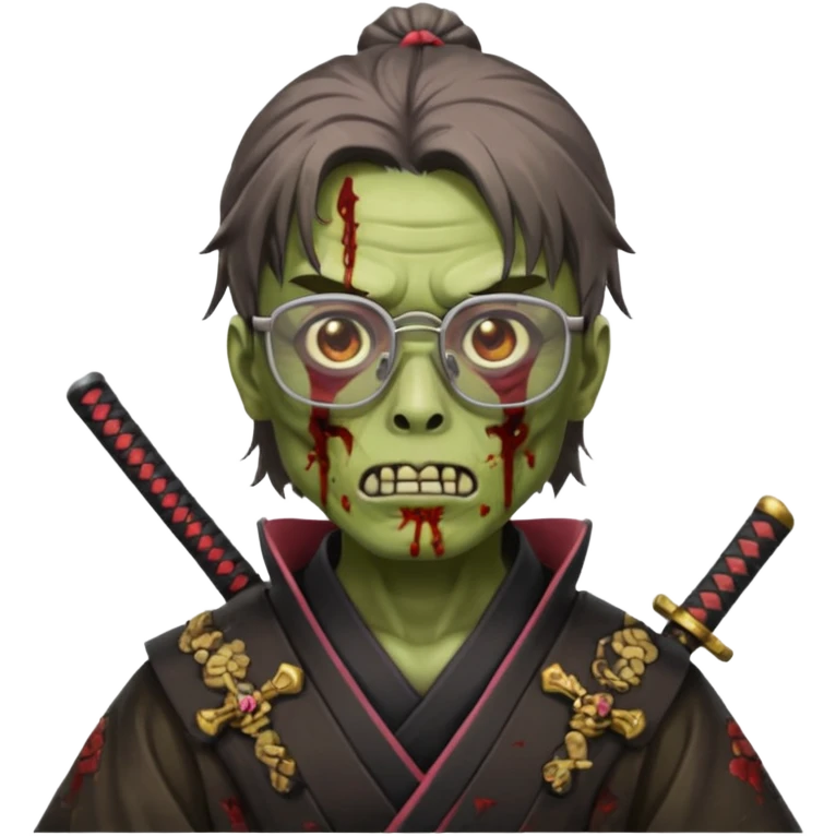 zombie samurai with glasses, highlight the glasses, more visible emoji