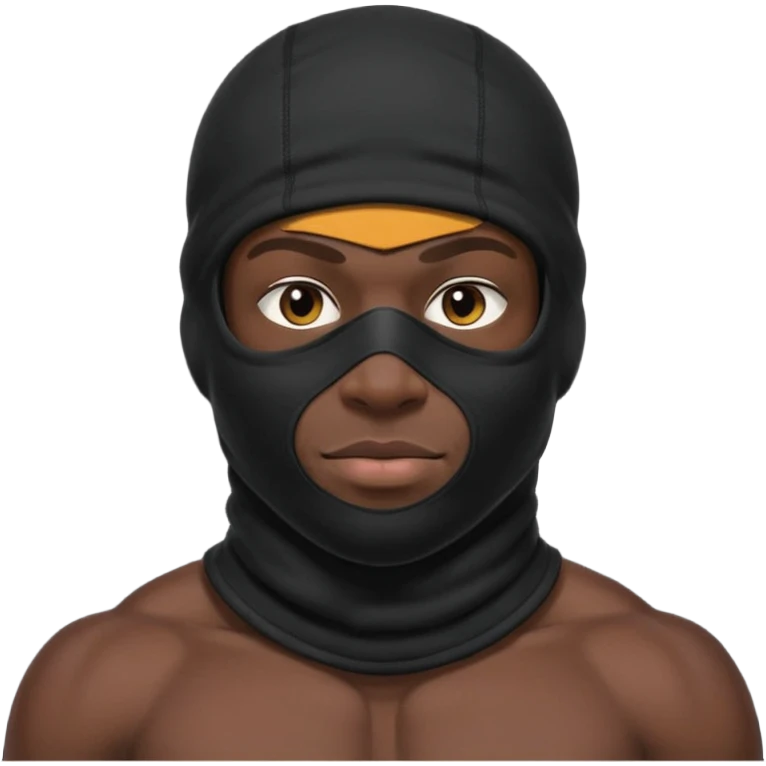 smug muscular african male black baraklava ski mask wearing guy with no top. emoji