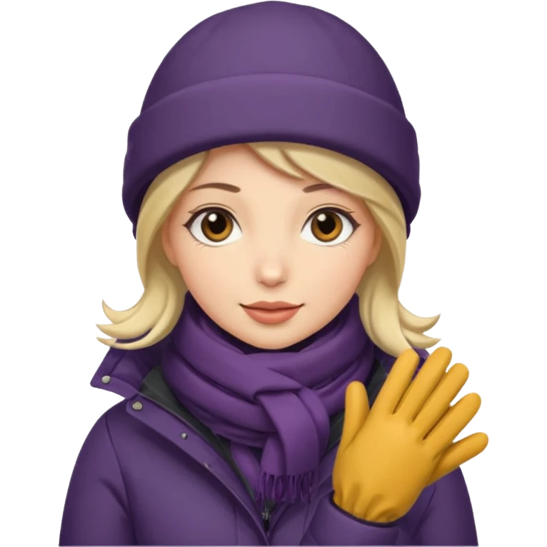 Woman bundled up with parka, hat, scarf, gloves emoji