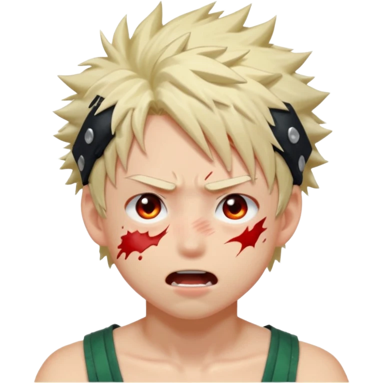 Katsuki Bakugo with his eyes rolled back and his eyebrows tilted back ...
