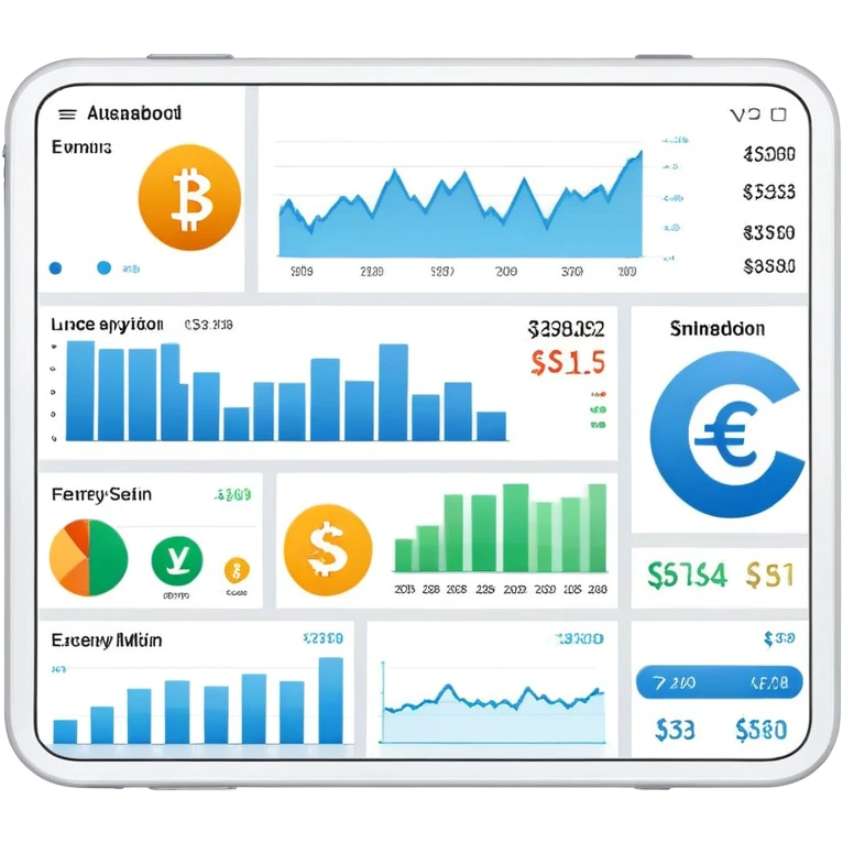 financial dashboard with multiple currency symbols € $ £ ¥ emoji