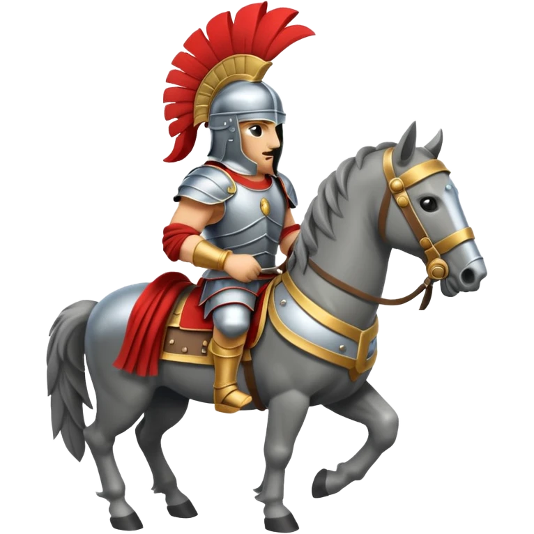 An emoji of a powerful Roman warhorse in full armor, with a feathered helmet. emoji