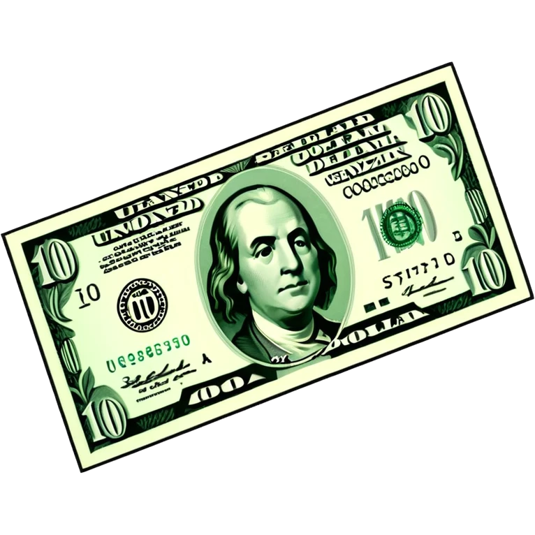 3D realistic US 100 dollar bill sticker, slight perspective, centered, clean cutout, transparent background, no text, no watermark emoji