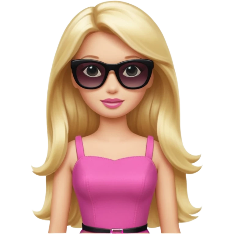 barbie with long blonde hair wear black sun glasses, pink dress emoji