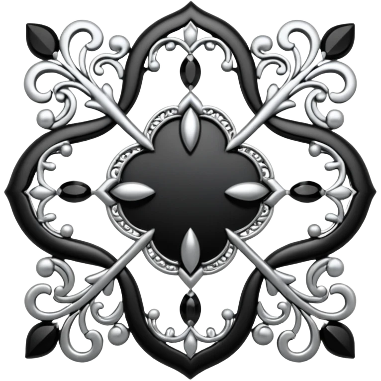 Black and silver filigree broach design, 3D, extremely detailed design emoji