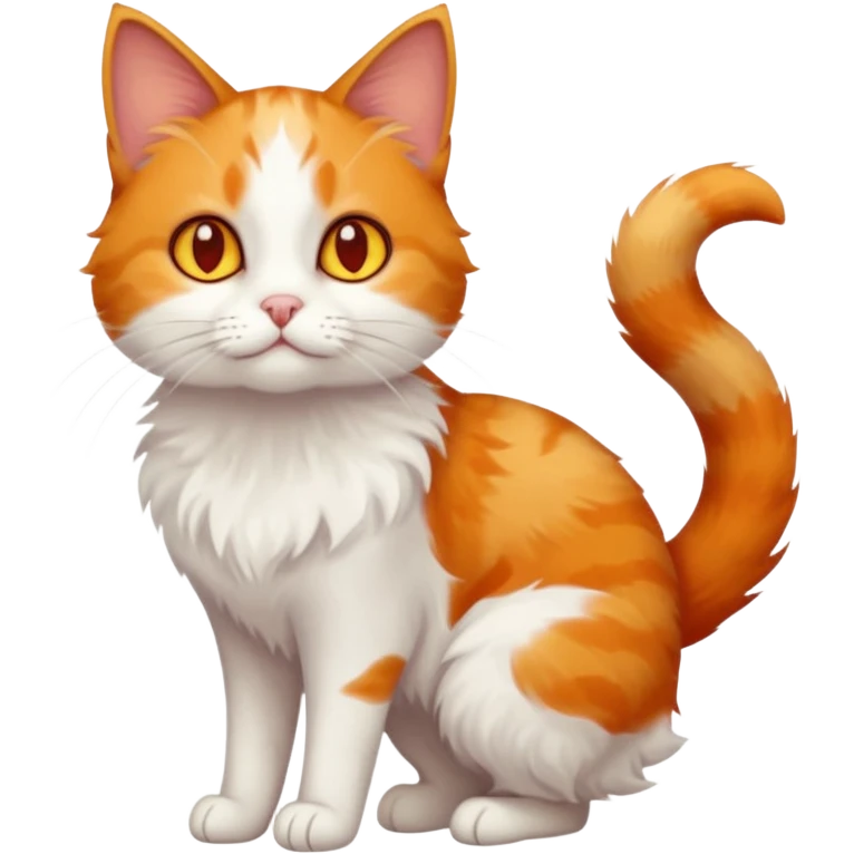 full body of tiny + skinny ginger and white cat with deep orange eyes emoji