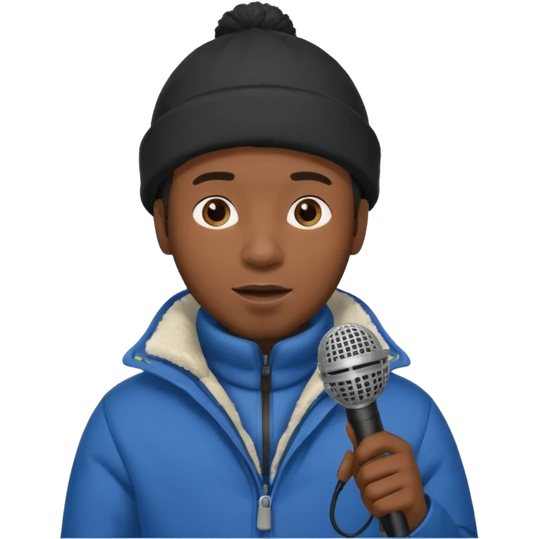 black man with winter clothes holding microphone emoji