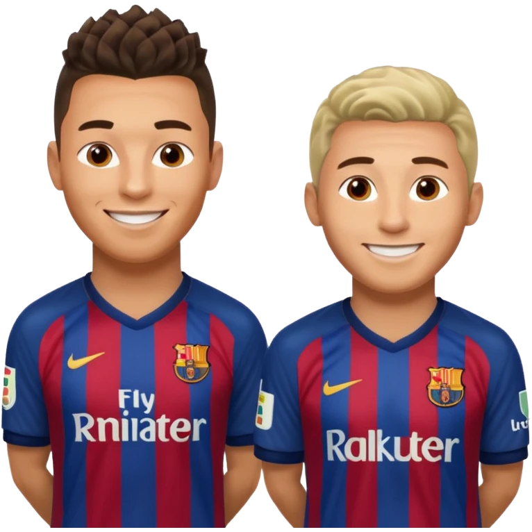 Prime noodle hair ronaldo and prime 2012 messi Smiling in one Photo and make it realistic Ronaldo wearing Number 7 With Madrid and Messi wearing number 10 with barca  emoji