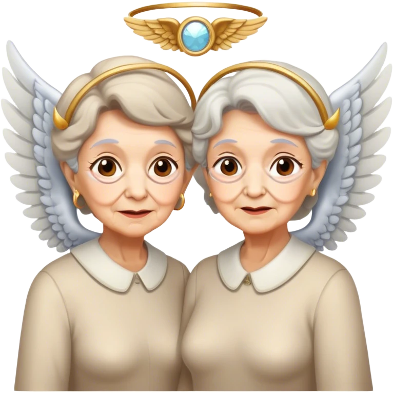 Two twin old ladies with halos and wings emoji