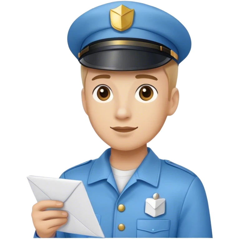 mailman in lightblue uniform with hat holding letter emoji