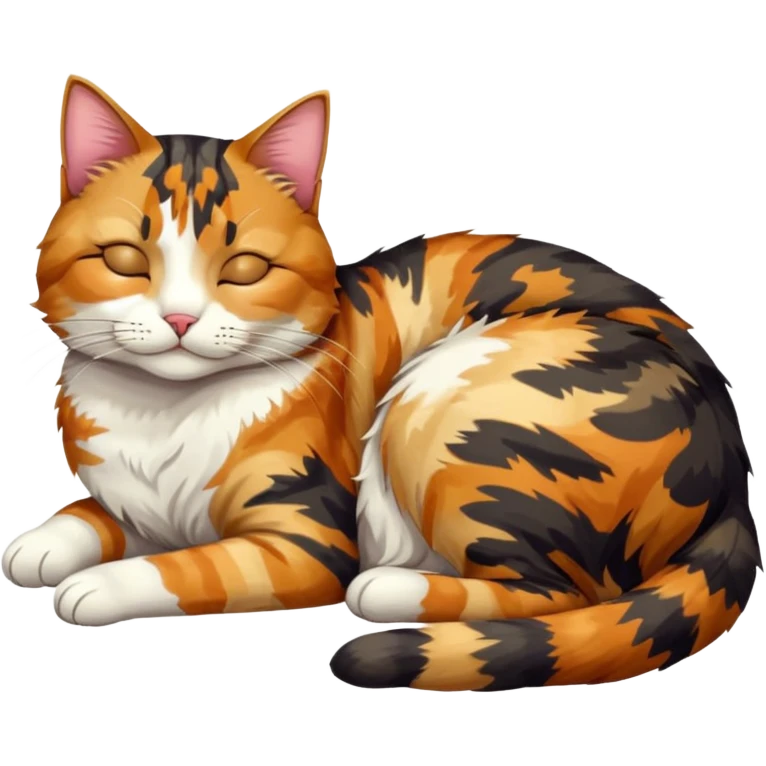 full body colourful light patched calico tabby cat sleeping emoji