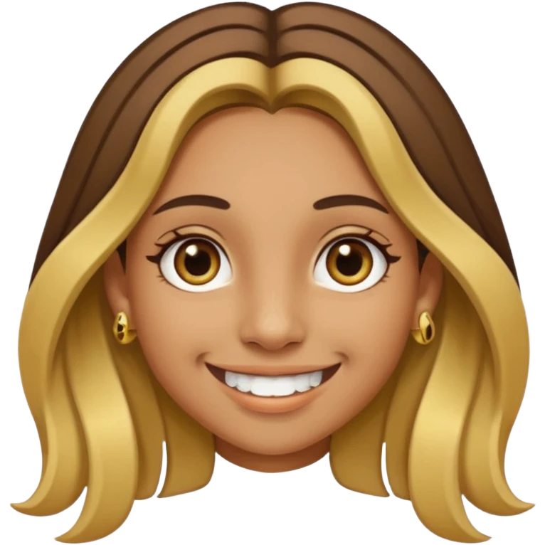Girl with olive skin, long brown hair with blonde highlights, gold nose piercings on both sides, and braces  emoji