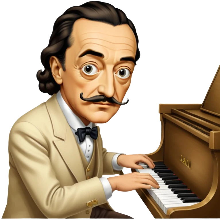Salvador Dali with his iconic mustache playing a piano emoji