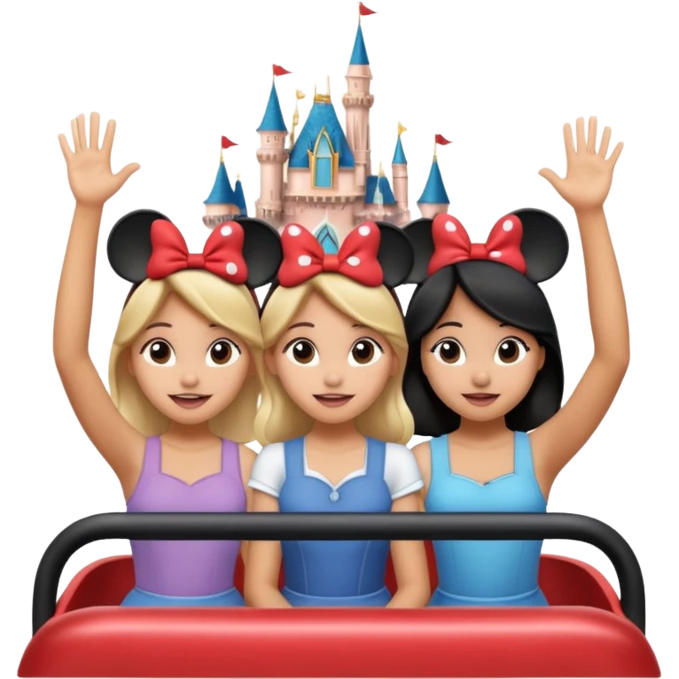 Como si quatro chicas estuvieran en una atracción de Disney con lsas manos levantadas  emoji