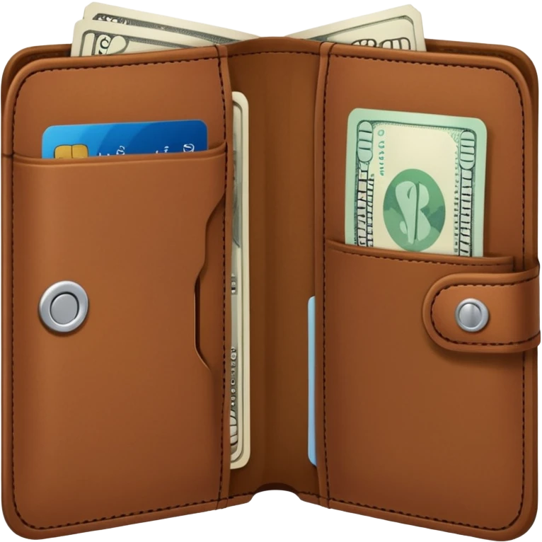 portefeuille marron avec quelques billets et carte bancaire emoji