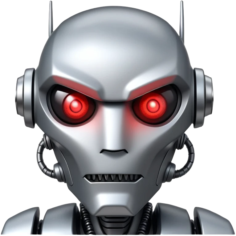Menacing robot with glowing red eyes and sharp metallic features emoji