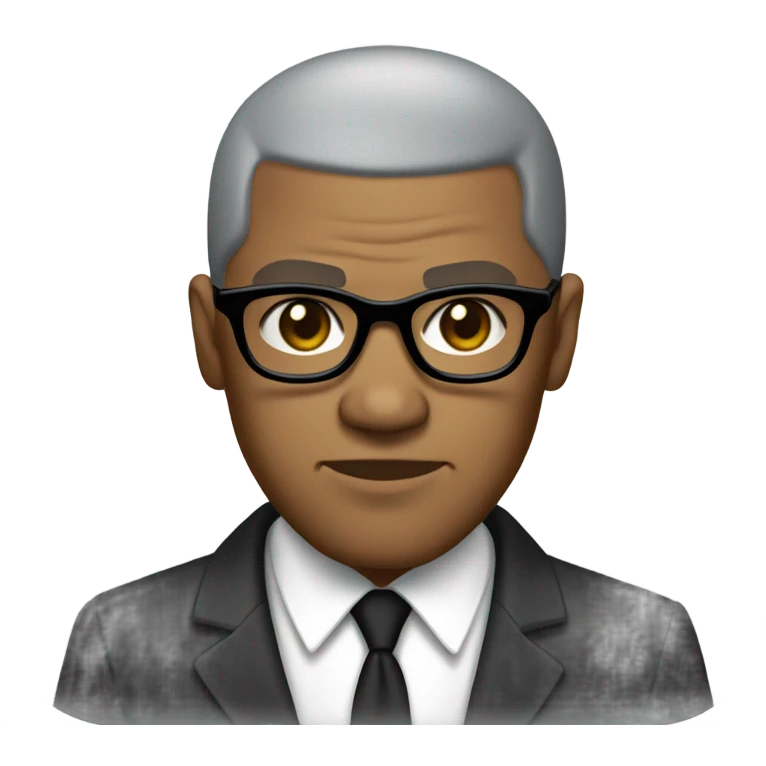 Malcolm x  with small round face and suit and glasses and buzz cut and small black eyes and small gray beard and small black eyes and wrinkled forehead emoji
