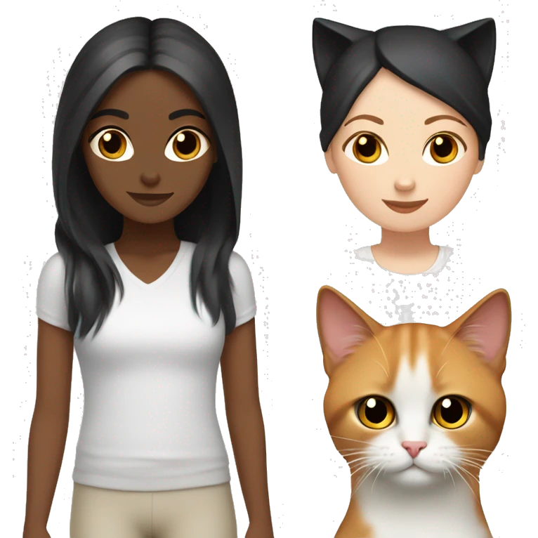 Yoga White girl black hair blue eye with one red cat and one birman cat emoji