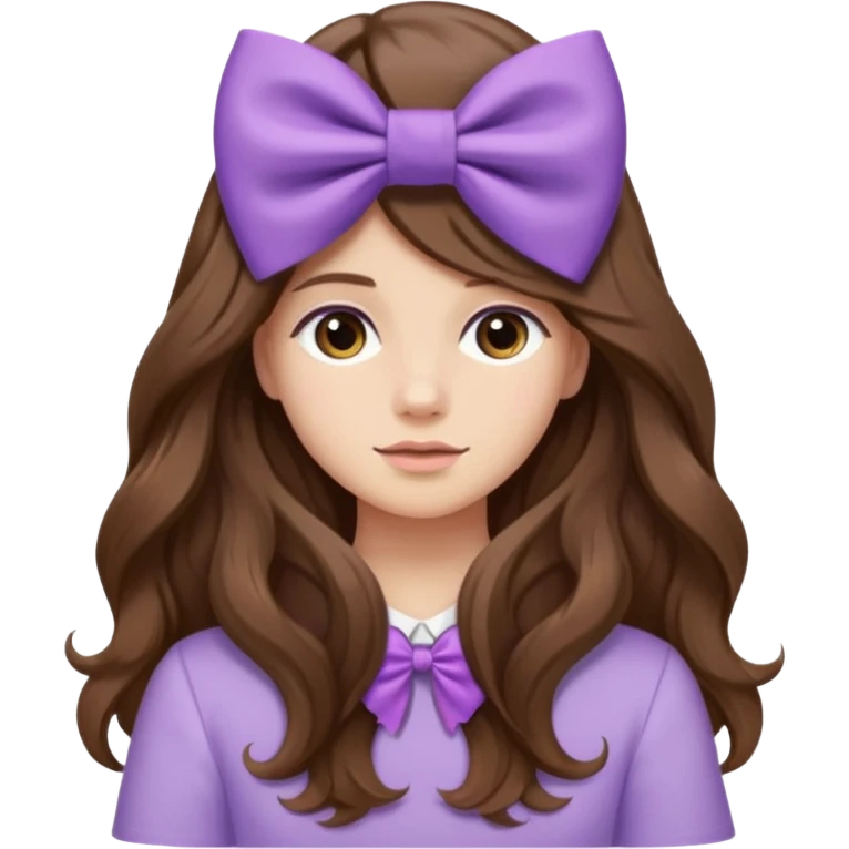 long wavy brown hair from behind with a medium lilac bow emoji