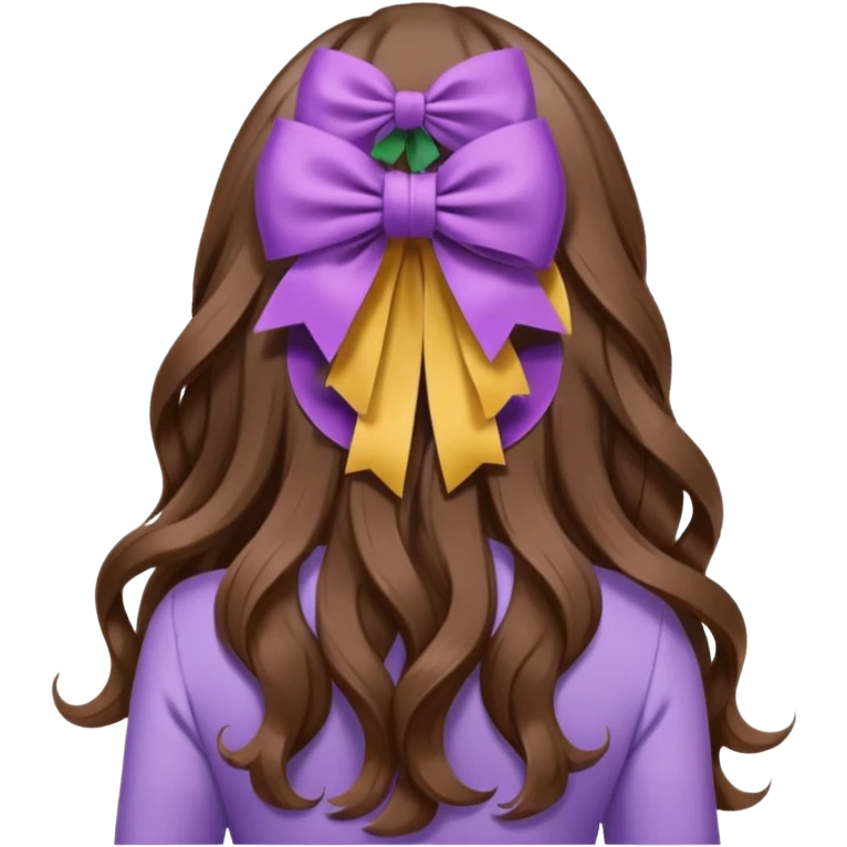 long wavy brown hair from behind with a medium lilac bow emoji